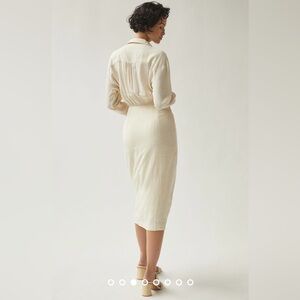 Anthropologie Beige Linen V-Neck Wrap Dress